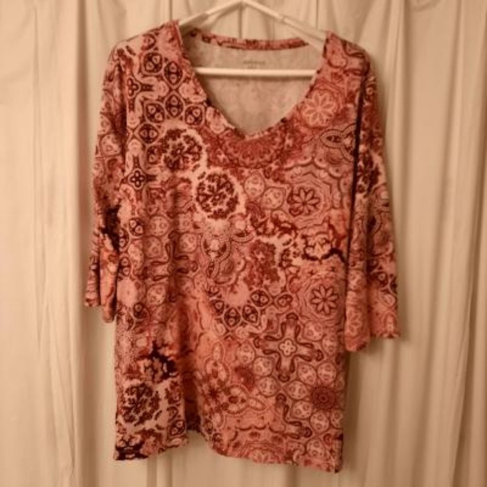 Catherines 3/4 Sleeve top Pink/Maroon 1X